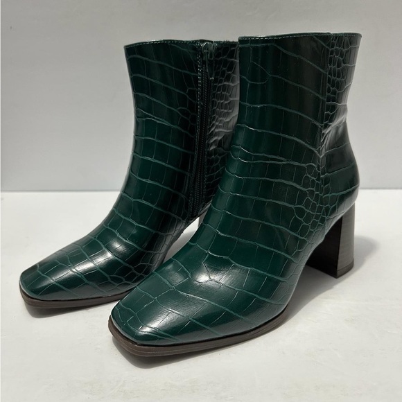 INC Womens Green Crocodile Comfort Dasha Square Toe Block Heel Booties 5 M - Picture 6 of 8